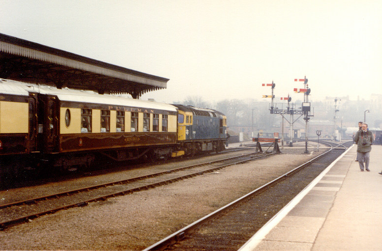 Orient Express Pullman set at Worcester Shrub Hill behind 33046, view 1